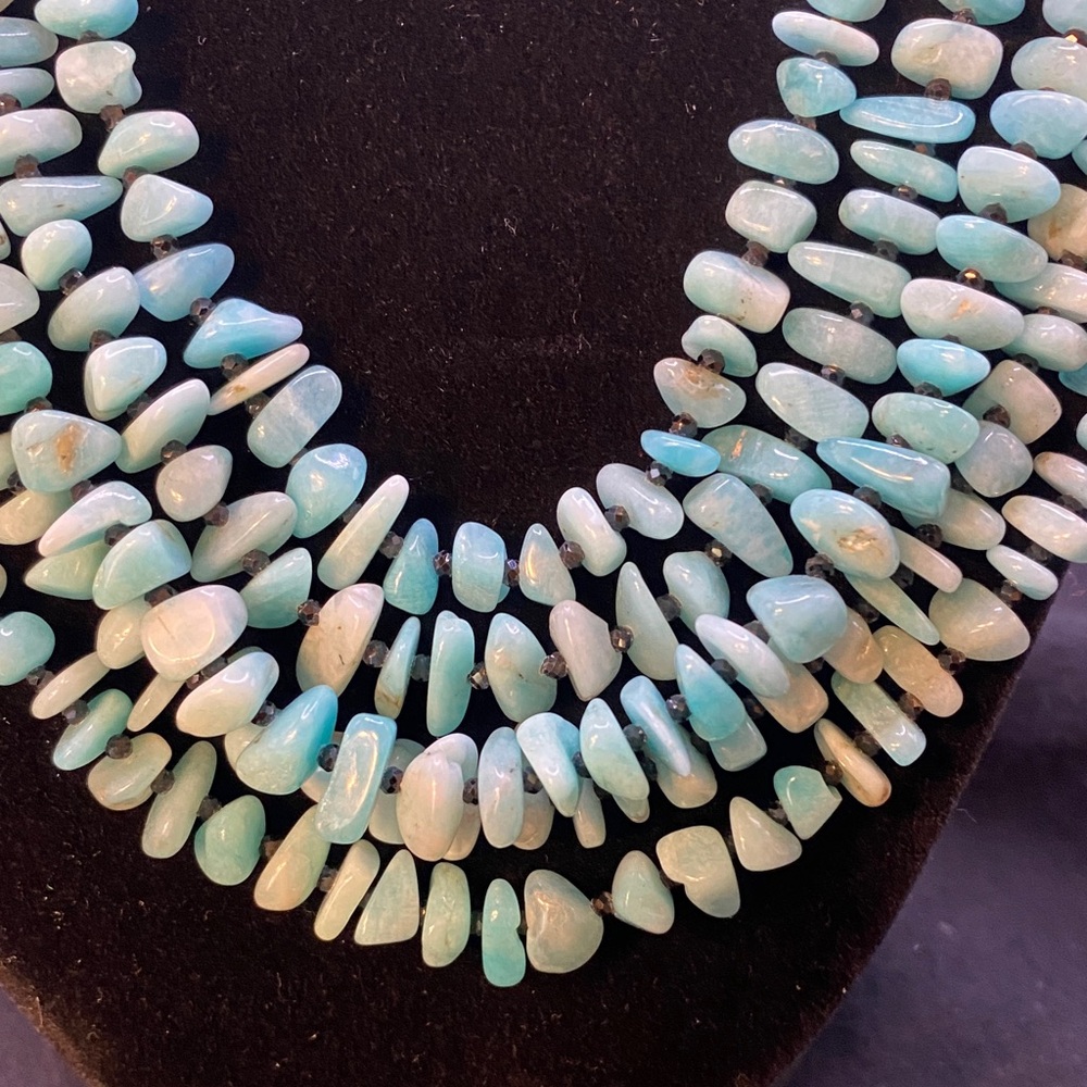 Jay King Multi Strand Amazonite Chip Necklace- sterling silver clasp - Picture 2 of 5